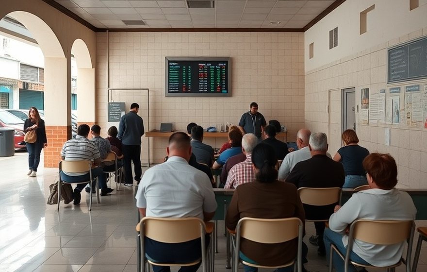 Después — Turnos separados por tipo de trámite y sala de espera ordenada.